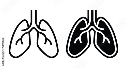 Illustration of Human Lungs in Outline and Solid Design for Medical Use