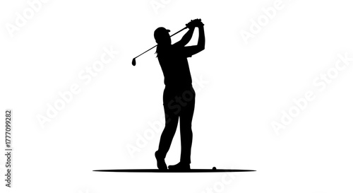 Powerful silhouette of a golfer swinging with precision, capturing the essence of focus and athletic skill for sports publications and golf-related marketing, conveying power and determination