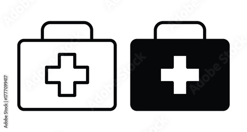 Black and White Medical First Aid Kit Icons for Health and Safety Concepts