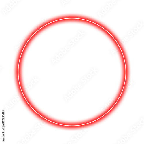 Bright red neon circle isolated on transparent background, png