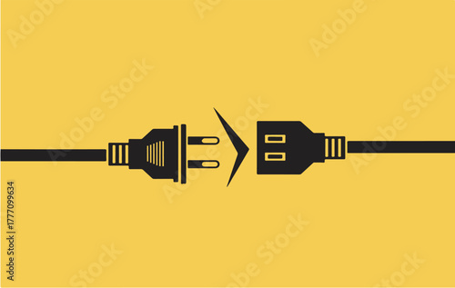 Disconnected electric power plug and socket showing error, power loss, or technical interruption vector