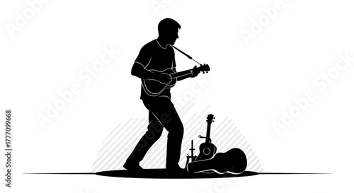 Silhouette of a Musician Playing Ukulele, Expressing Passion and Joy, Perfect for Music Education, Concerts, Festivals, and Creative Projects, Originally Designed as Scalable Vector Graphics