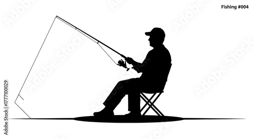 Dedicated angler patiently waits for a bite, silhouette of a man enjoying peaceful outdoor recreation with fishing rod poised, capturing the essence of quiet contemplation and hobby pursuit.