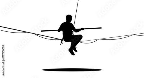 Dynamic silhouette of a tightrope walker expertly balancing across a high wire, symbolizing courage, focus, and the pursuit of challenging goals with determination and skill