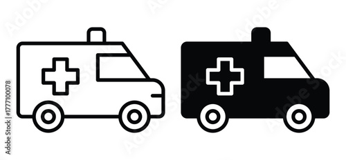 Outline of Ambulance Vehicle in Two Variations: Black and White Design