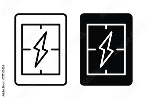 Black and White Lightning Bolt Icon with Frame for Energy Concepts