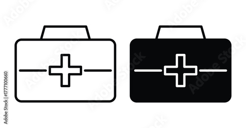 First Aid Kit Icon in Black and White for Medical and Emergency Use
