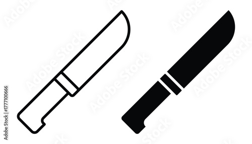 Sharp Kitchen Knife Icon Set in Black and White for Culinary Design Projects