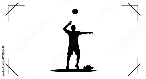 Dynamic athlete in silhouette poised to serve a volleyball mid jump, capturing peak athletic performance and competitive spirit for sports visuals and design projects