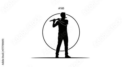 Dynamic silhouette captures a musician playing the flute with artistic flair, embodying musical passion and performance excellence.