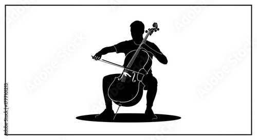 Silhouette of a cellist performing with passion, creating a captivating musical experience, perfect for music schools, concert promotions, and artistic projects