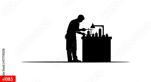 Artisan meticulously crafting candles at workbench, creating warm, inviting ambiance with focused dedication, perfect for lifestyle, home decor, and craft projects