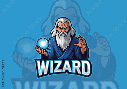 Mystical wizard gaming logo with glowing orb - Gaming logo - Gaming Mascot - esport mascot vector illustration