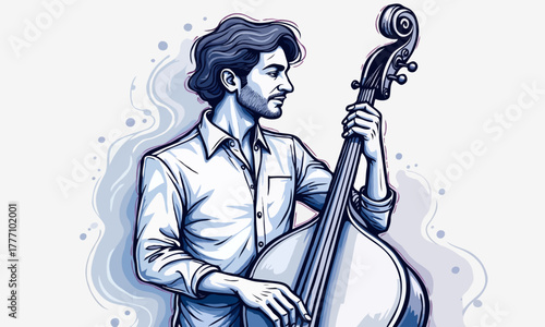 Stylized Jazz Musician Playing Upright Bass