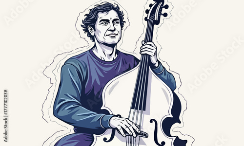 Stylized Jazz Musician Playing Upright Bass