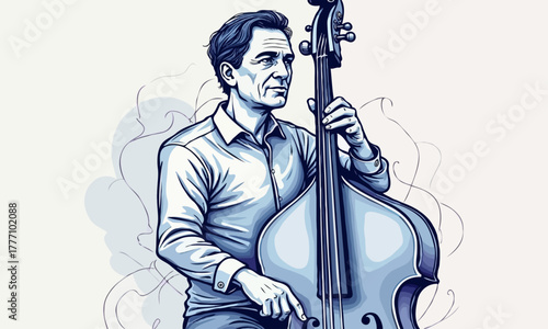 Stylized Jazz Musician Playing Upright Bass