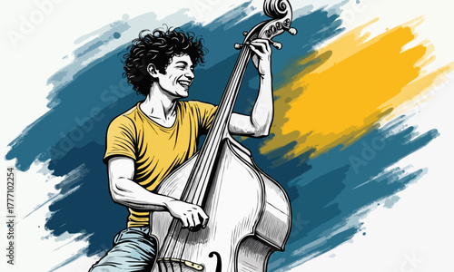 Stylized Jazz Musician Playing Upright Bass