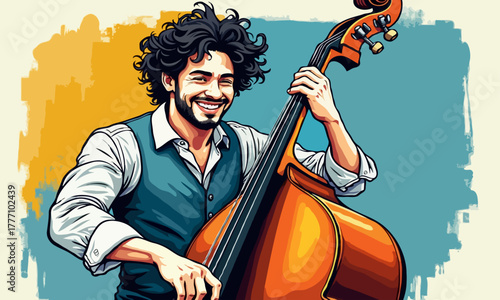 Stylized Jazz Musician Playing Upright Bass