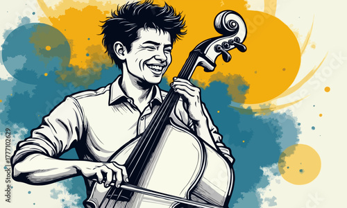 Stylized Jazz Musician Playing Upright Bass