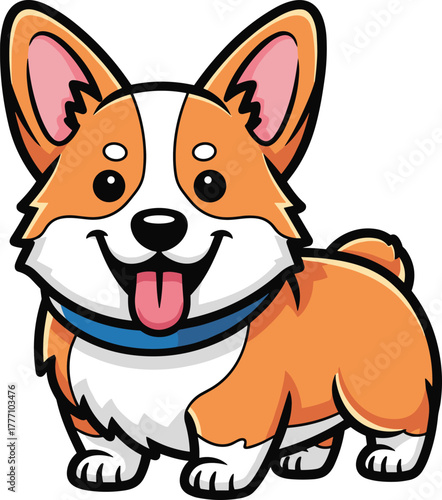 Cartoon corgi dog with blue collar pink tongue animal