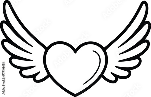 Black outline heart with wings vector graphic love 1