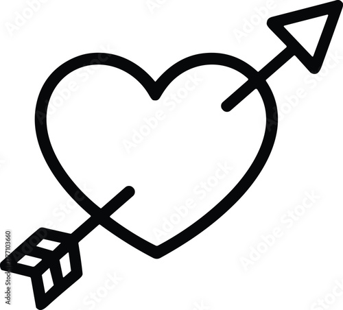 Black outline heart pierced by arrow vector graphic