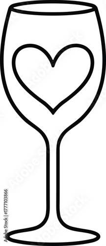 Black outline of a wine glass with a heart shape inside