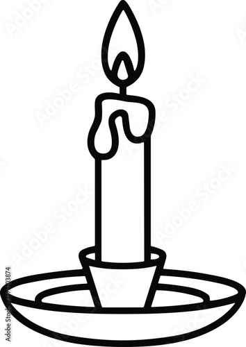 Black line art of a lit candle with dripping wax on a saucer