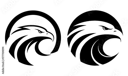 Black and white hawk head logos