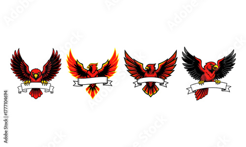 Red hawk and eagle logo collection with banners