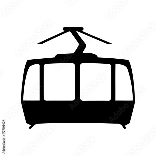 Silhouette illustration of a cable car or gondola, traversing an aerial route