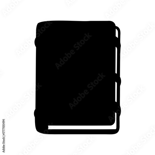 Black silhouette of a closed book with rounded edges and classic binding