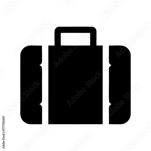 Simple black suitcase icon representing travel, luggage, and vacation plans