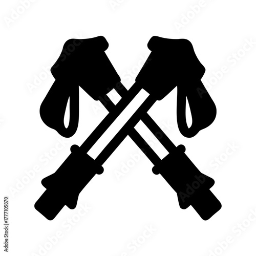 Crossed trekking poles in black and white, symbol for hiking outdoors