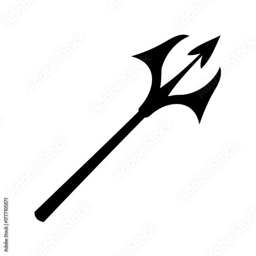 Black silhouette of a trident, symbol for Poseidon, Neptune, or Aquaman