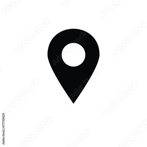 Black map location pin icon symbol representing navigation, destination, pointer, and geographical positioning