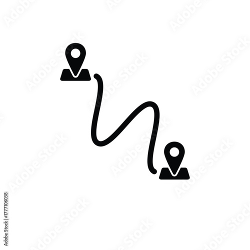 Route path icon with two map pins showing a journey or navigation between start and end points clearly.