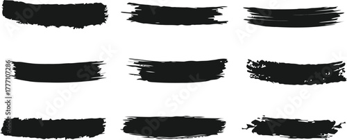 Black set paint, ink brush, brush strokes, brushes, lines, frames, box, grungy. Grungy brushes collection. Brush stroke paint boxes on white background