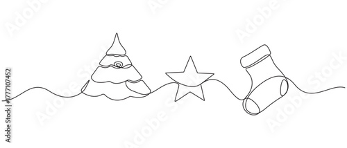 Christmas day concept one line art drawing,2