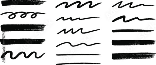 Black set paint, ink brush, brush strokes, brushes, lines, frames, box, grungy. Grungy brushes collection. Brush stroke paint boxes on white background