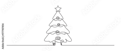 Christmas tree one line art drawing vector illustration