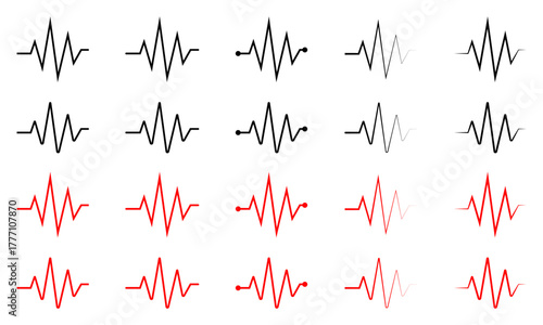 Heartbeat pulse line icons set — medical ECG, cardiology wave, heart rate monitor, emergency signal, health tracking, wellness app graphics, vital signs symbols for UI and design use