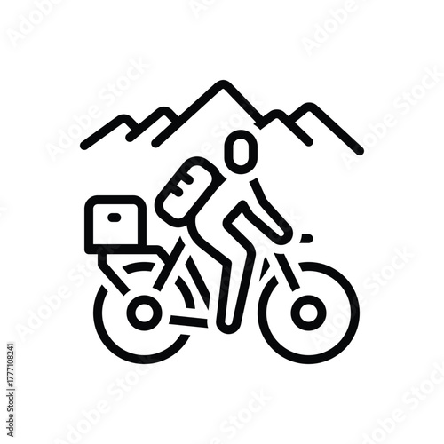 Black line icon for bicycle trip