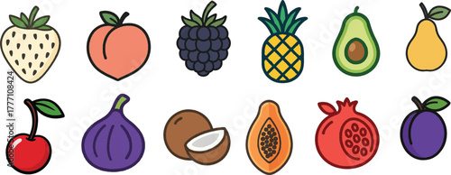Hand-Drawn Tropical and Exotic Fruit Icon Set
