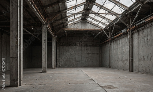 Wallpaper Mural Industrial Loft Gallery - Empty exhibition loft with concrete floors, high ceiling beams, sunlight filtering through upper glass, captured from Torontodigital.ca