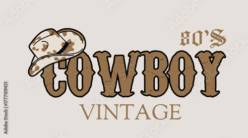 Badge of Cowboy Text with Motif Cow Hat Perfect for Print, Apparel, etc