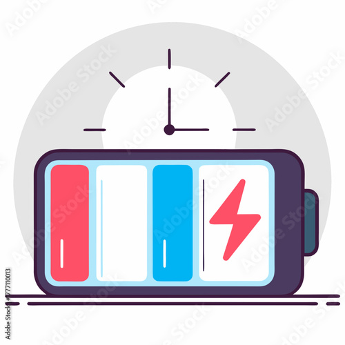 Battery icon with charging indicator and clock