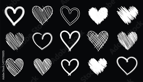 Heart doodles set. Hand drawn hearts collection. Romance and love illustrations.