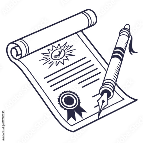 Certificate document with pen and seal