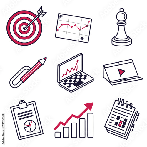 Collection of business and strategy icons for presentations